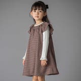 ブラウン系 | 千鳥チェックラグランギャザースリーブワンピース(95~150cm) | BeBe Petits Pois Vert