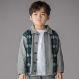 【お揃い】アーガイル+裏毛切り替え襟付きカーディガン(95~150cm) | BeBe Petits Pois Vert | 詳細画像1 