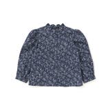 ネイビー系 | スカラップ襟ブロード花柄シャツ(110~150cm) | BeBe Petits Pois Vert
