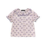 ブルー系 | バラ柄スカラップ襟半袖ブラウス(95~150cm) | BeBe Petits Pois Vert