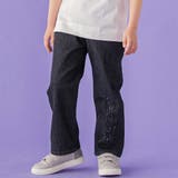 ブラック | フリンジパッチロゴ入りストレッチデニムパンツ(95~160cm) | BeBe Petits Pois Vert