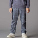 ネイビー系 | 【お揃い】チェック柄裏毛配色切り替えロングパンツ(95~160cm) | BeBe Petits Pois Vert