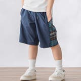 【お揃い】タフタ+チェック切り替えハーフパンツ(95~150cm) | BeBe Petits Pois Vert | 詳細画像1 
