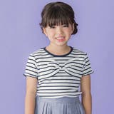 ネイビー系 | リブボーダーリボンポイントTシャツ(95~150cm) | BeBe Petits Pois Vert