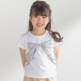 ホワイト | サテン風配色リボンモチーフ半袖Tシャツ(95~150cm) | BeBe Petits Pois Vert