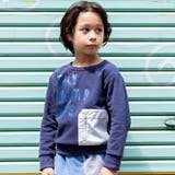 ネイビー | シルバー合皮ポケットロゴ裏起毛トレーナー(100~160cm) | WASK