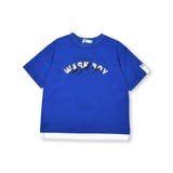 ブルー | 【抗菌防臭】裾レイヤード風マウンテンロゴ天竺Tシャツ(100~160cm) | WASK