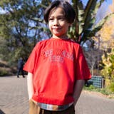 レッド | シャツレイヤード風ロゴパッチワークデザインTシャツ | WASK