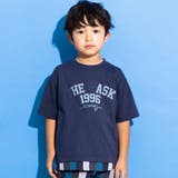 ネイビー | シャツレイヤード風ロゴパッチワークデザインTシャツ | WASK