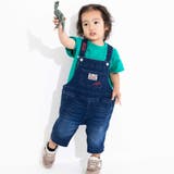 ネイビー | ロゴ刺しゅうオーバーオールストレッチデニム(80~110cm) | WASK