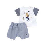 ホワイト系 | 天竺半袖Tシャツ&ダンガリーパンツセット(70~90cm) | fillot de bébé réduction