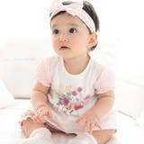 ピンク | 天竺花柄プリントパフスリーブTシャツ(70~90cm) | fillot de bébé réduction