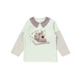 グリーン系 | 【お揃い】ボーダー袖切り替え汽車プリント長袖Tシャツ(70~90cm) | fillot de bébé réduction