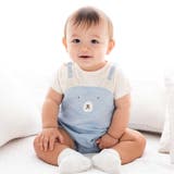 ブルー系 | オーガニックコットンクマパッチ半袖カバーオール(70~80cm) | fillot de bébé réduction