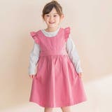 ピンク系 | ツイル肩フリルジャンパースカート+ボーダー長袖Tシャツセット | Noeil aime BeBe