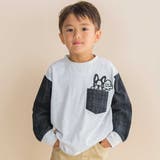 オフホワイト系 | チェック袖切り替え天竺長袖Tシャツ(80~130cm) | Noeil aime BeBe