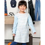 ブルー系 | 英字ボーダー柄長袖ワンピース(80～130cm) | SLAP SLIP