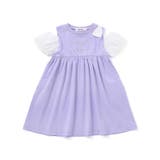 パープル | ストライプチェック袖リボンオフショルワンピース(90~130cm) | SLAP SLIP