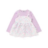 パープル×ホワイト系 | 【お揃い】お花レースキャミ+天竺長袖Tシャツ2点セット(80~130cm) | SLAP SLIP