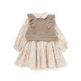 ベージュ×オフホワイト系 | 【お揃い】チェック花柄コーデュロイワンピース+ニットベスト2点セット(80~13… | SLAP SLIP