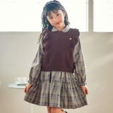 ブラウン×ブラック系 | 【お揃い】チェック花柄コーデュロイワンピース+ニットベスト2点セット(80~13… | SLAP SLIP
