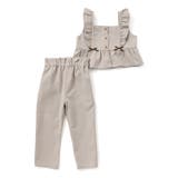 ベージュ | 【お揃い】ヘリンボーンチェックフリルビスチェ+パンツセットアップ(80~130c… | SLAP SLIP