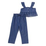 ネイビー | キラキラ刺しゅう裾スカラップ無地ドットライトオンスデニムセットアップ(90~13… | SLAP SLIP