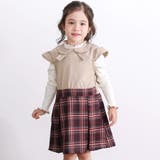 ベージュ | 【お揃い】リボン風襟付き肩あきチェックタック入りジャンパースカート(80~140… | SLAP SLIP