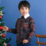 ネイビー×レッド系 | 【お揃い】もこもこボア襟切り替えチェックシャツ(90~130cm) | SLAP SLIP