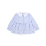 ブルー系 | ストライプ＆花柄裾刺しゅうフレアブラウス(90~130cm) | SLAP SLIP