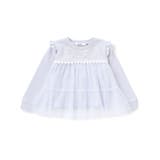 ブルー | ネックレス風刺しゅうチュール切り替え肩フリルトレーナー(80~130cm) | SLAP SLIP