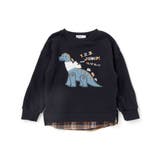 ブラック | はたらくくるま恐竜パッチ刺しゅう×チェック切替トレーナー(80~130cm) | SLAP SLIP