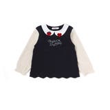 ブラック | 【裏起毛】ハートチェリーイチゴ刺しゅう襟付き袖切り替え裾スカラップトレーナー(8… | SLAP SLIP