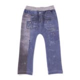 ネイビー(恐竜＆ロケット) | 恐竜ロケットワッペンレースキラキラデニム風プリント8分丈パンツ(80~120cm… | SLAP SLIP