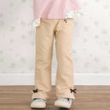 ベージュ(花＆イチゴ) | キラキラモチーフ刺しゅうフリル腰ポケットフレアパンツ(80~130cm) | SLAP SLIP