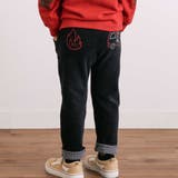 ブラック | 消防車恐竜おしりパッチ折り返し裾チェックロングパンツ(80~130cm) | SLAP SLIP