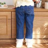 ネイビー | 裾レースチャーム刺しゅう9分丈デニム(90~130cm) | SLAP SLIP