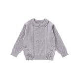 グレー | 編み込みリボンハート柄 襟付きニットトップス | SLAP SLIP