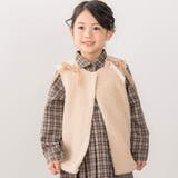 ベージュ | 肩リボンチェック柄ファーボアベスト(80~130cm) | SLAP SLIP