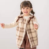 ベージュ系 | 肩リボンチェック柄ファーボアベスト(80~130cm) | SLAP SLIP