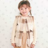 ベージュ系(チェックファー) | リボン付きワンスナップボアファーベスト(80~130cm) | SLAP SLIP
