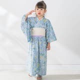 ブルー系(花柄) | 【お揃い】花火レモン花柄襟レースプルオーバー浴衣+帯セット(90~140cm) | SLAP SLIP