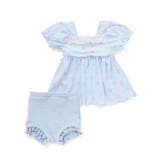 ブルー系 | シェル柄フロントレースパフスリーブセパレート型スイムウェア(90~130cm) | SLAP SLIP