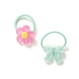 グリーン | ぷっくりつるつるモチーフ花＆リボンヘアゴム2点セット | SLAP SLIP