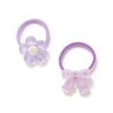パープル | ぷっくりつるつるモチーフ花＆リボンヘアゴム2点セット | SLAP SLIP