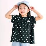 ブラック系(ドット柄) | 【お揃い】リボン付き総柄プリントギャザーTシャツ(80~130cm) | SLAP SLIP