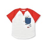 レッド | デニムポケット付きはたらくくるま刺しゅうラグランスリーブ半袖Tシャツ | SLAP SLIP