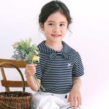 ネイビー系 | リボン襟マリン風ボーダーTシャツ(80~130cm) | SLAP SLIP
