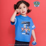 ブルー | 袖ラインMoto PupsキャラクタープリントTシャツ | SLAP SLIP