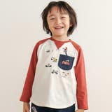 レッド | 【お揃い】はたらくくるま恐竜刺しゅう胸ポケット付きラグランTシャツ(80~130… | SLAP SLIP